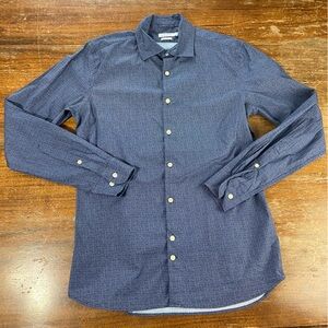 J Lindeberg Men's Button Down Long Sleeve Shirt Slim Fit Medium Blue White Fleck